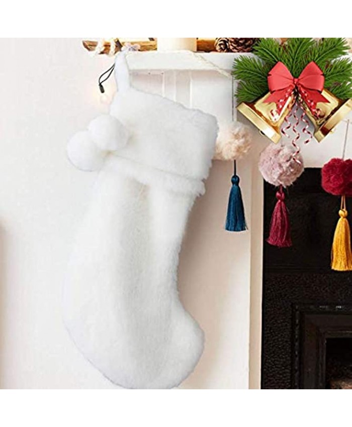 O-heart 23" Large Faux Fur Christmas Stockings Soft Snowy White Xmas Fireplace Stocking for Christmas Holiday Party Decorations
