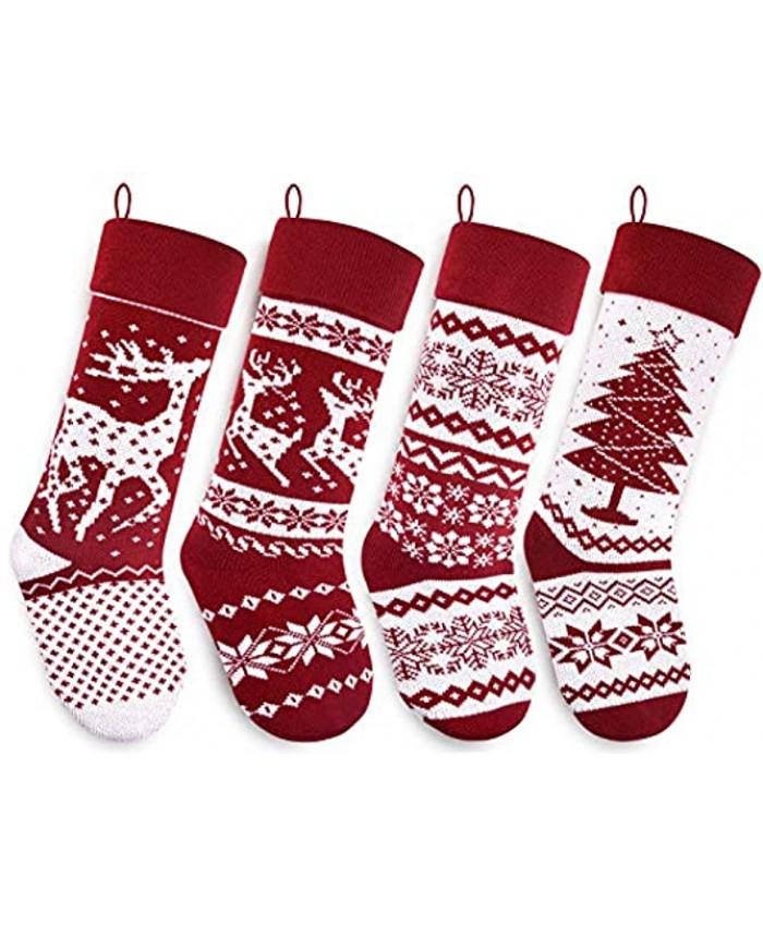 Starry Dynamo Knit Christmas Stockings 21-Inch Long Red White with Big & Little Reindeer Snowflakes Xmas Tree 21 Inches 4-Pack Big & Little Reindeer Snowflakes Xmas Tree