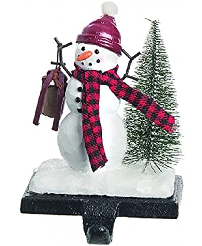 TenWaterloo Resin Snowman with Plaid Scarf Stocking Hanger Holder Holding a Sled