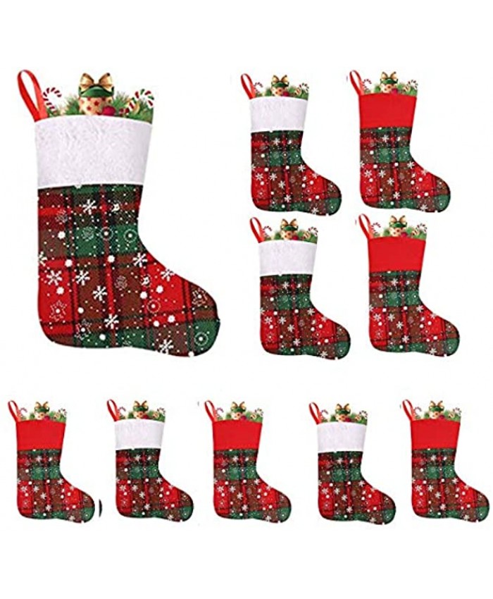 Vanteriam 9'' Mini Christmas Stockings with Snowflakes Gift & Treat Bags for Favors and Decorations Set of 10