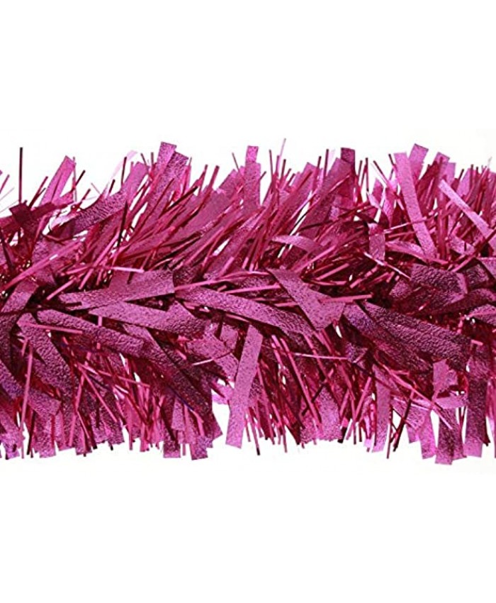 SHATCHI 1.8m 6Ft Deluxe Thick Chunky Wide Hot Pink Shiny Tinsel Garland Christmas Tree Decorations