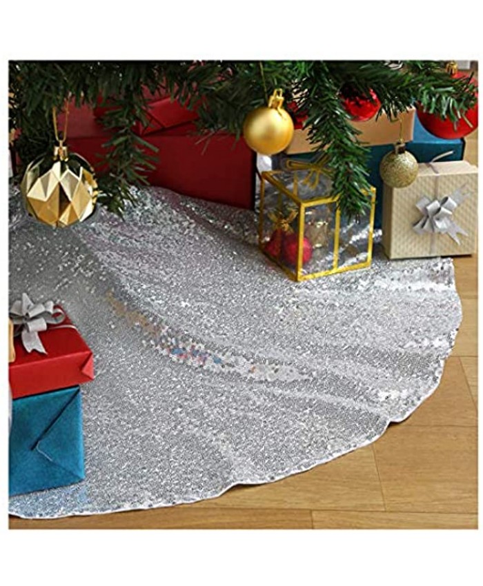 36 Inches Christmas Tree Skirt Silver Tree Skirt Sequin Decorative Handicraft for Christmas Holiday Party