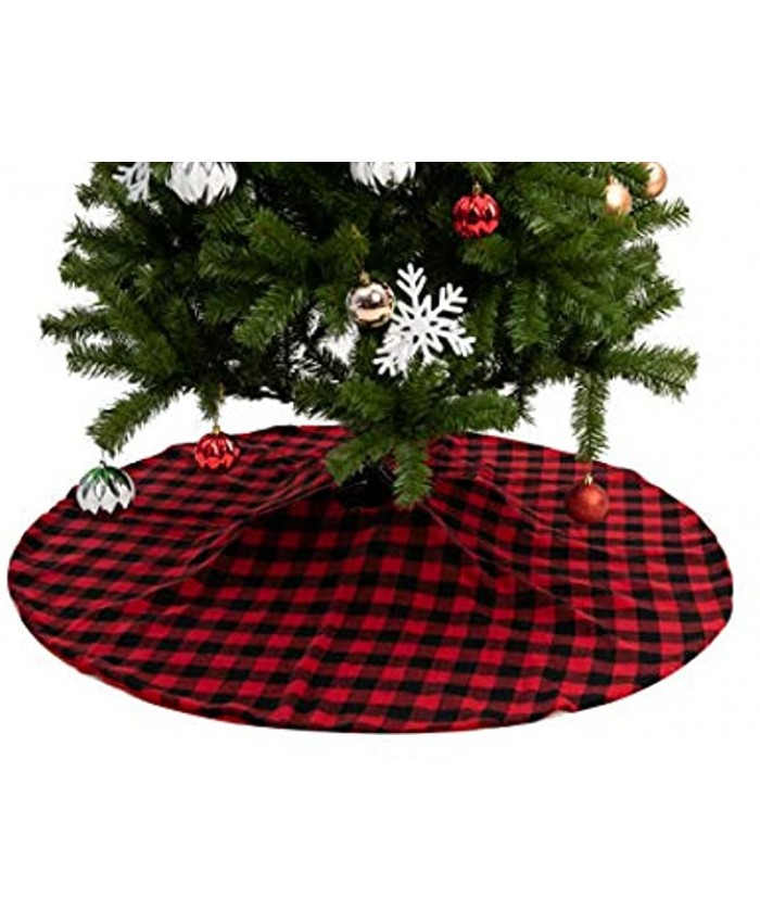 48" Baffalo Check Tree Skirt Red 48" Buffalo Plaid Christmas Tree Skirt Black and Red Checked Tree Skirts Mat for Christmas Holiday Party Decorations