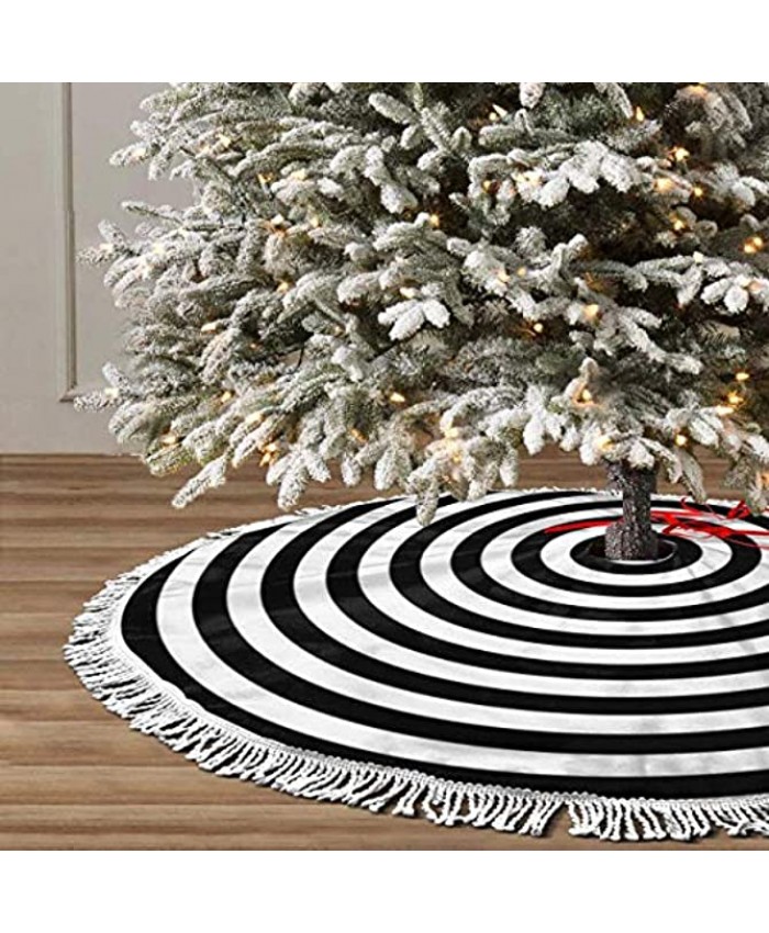 AHOOCUSTOM Black and White 30 in Christmas Tassel Tree Skirt Versatile Occasion Easy to Change Funny Halloween Holiday Party Supplies Table Top Tree Mat Cover Decoration Ornaments