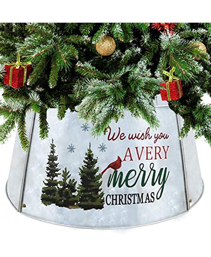 ALLADINBOX Christmas Tree Collar Metal Christmas Tree Ring 21-Inch Diameter Base Willow Tree Skirt for Christmas Tree Decorations Silver