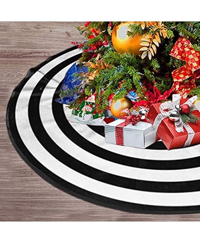 Black and White Halloween Christmas Tree Skirt Target Xmas Tree Skirt Circle Stripe Tree Mat Decoration for Halloween Xmas New Year Holiday Party 48 Inches