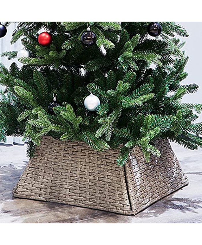 Blissun Christmas Tree Ring Christmas Tree Collar Basket Plastic Rattan Christmas Tree Collar Christmas Tree Skirt for Artificial Christmas Trees Decoration Grey