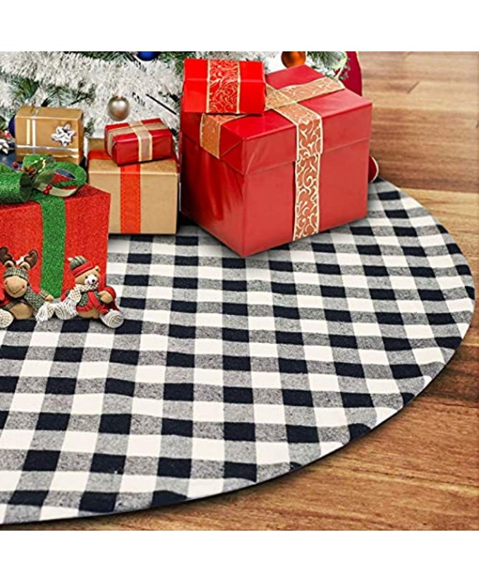CCBOAY Christmas Tree Skirt 48 inch Large Double Layer Black and White Plaid Buffalo with Felt Fabric Lining Checked Tree Mat for 2021 Xmas Holiday Party Decoration