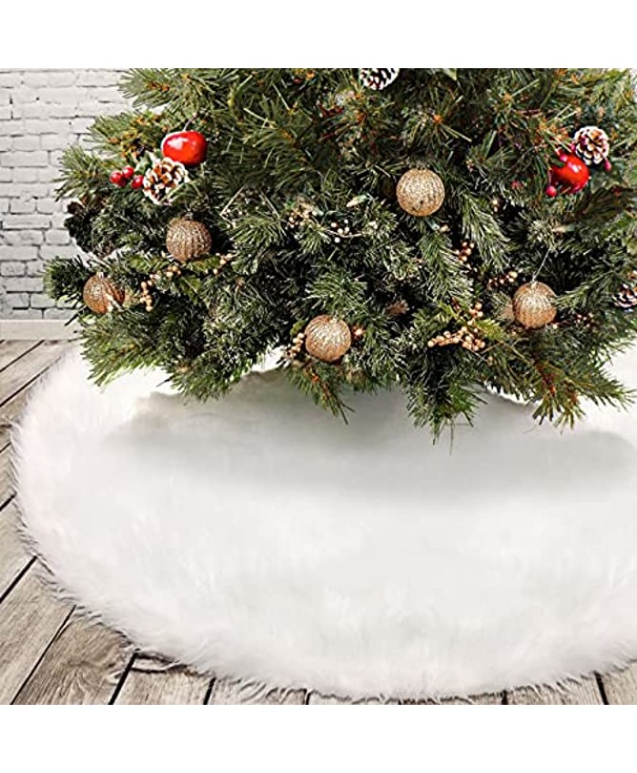 Christmas Decorations Tree Skirt White 60 Inch Large Round Faux Fur Plush Xmas Tree Skirt Mat for Merry Christmas Holiday Party Indoor Outdoor Home Decor