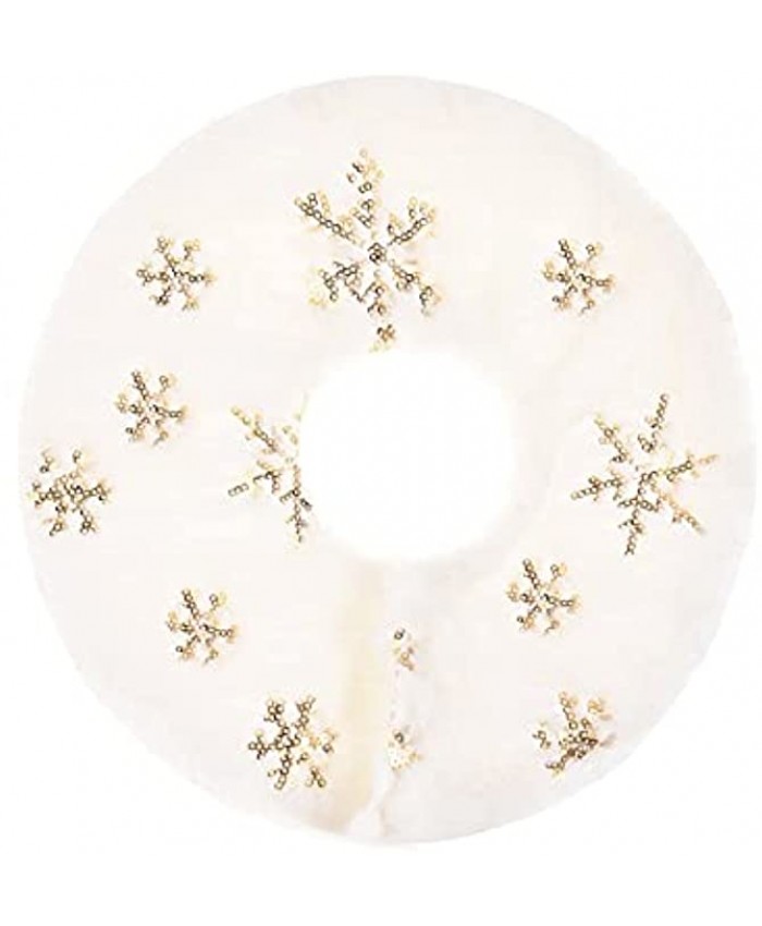 Christmas Tree Skirt 11 inch Mini White Snowflake Xmas Tree Skirt Double Layer Faux Snowy Fur with Gold Sequins Skirts Used for Table Top Birch Table Tree Lights Fireplace Christmas Party