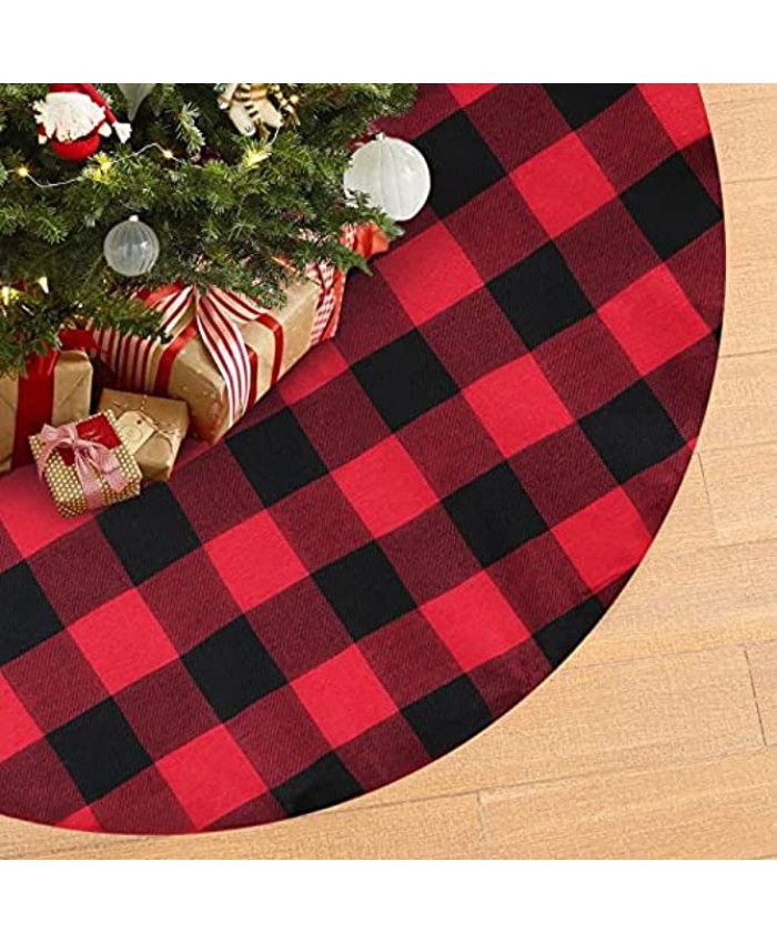 Christmas Tree Skirt 24 inch Mini Black and Red Plaid Tree Skirt Farmhouse Christmas Ornaments New Year Holiday Decorations