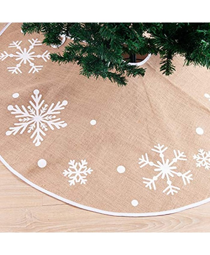 Christmas Tree Skirt with Snowflakes 48" Rustic Tree Skirt Decoration for Xmas Home Holiday Seasonal Decors