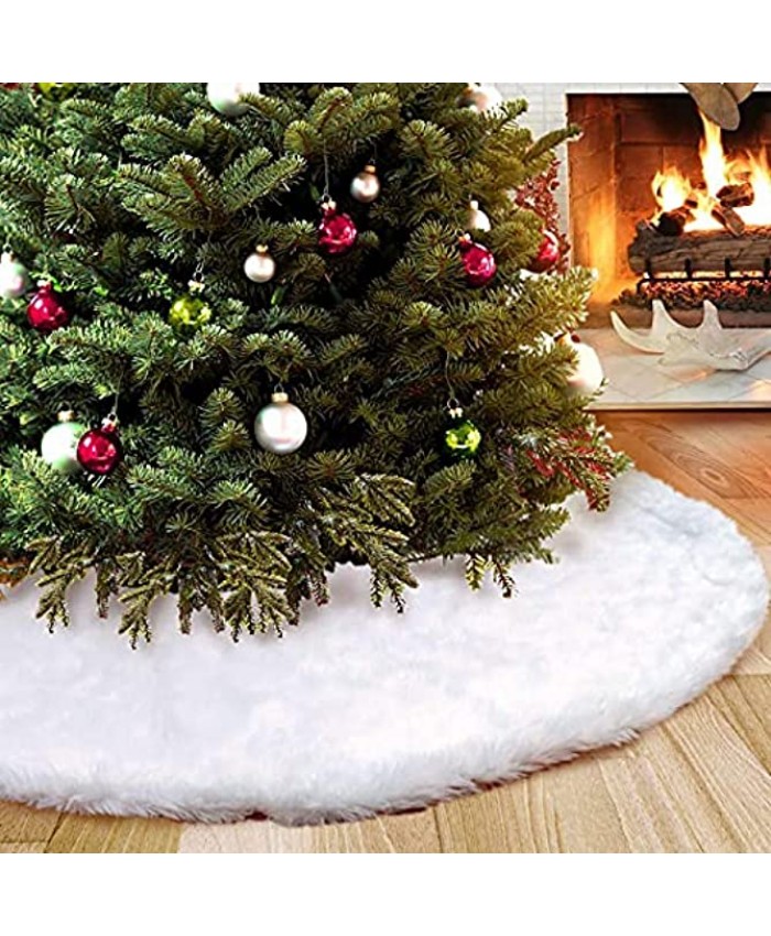 Christmas Tree Skirts White Plush Luxury Faux Fur Tree XmasTree Skirt for Christmas Decoration New Year Party Holiday Decorations Pet Favors 36 inch Dia