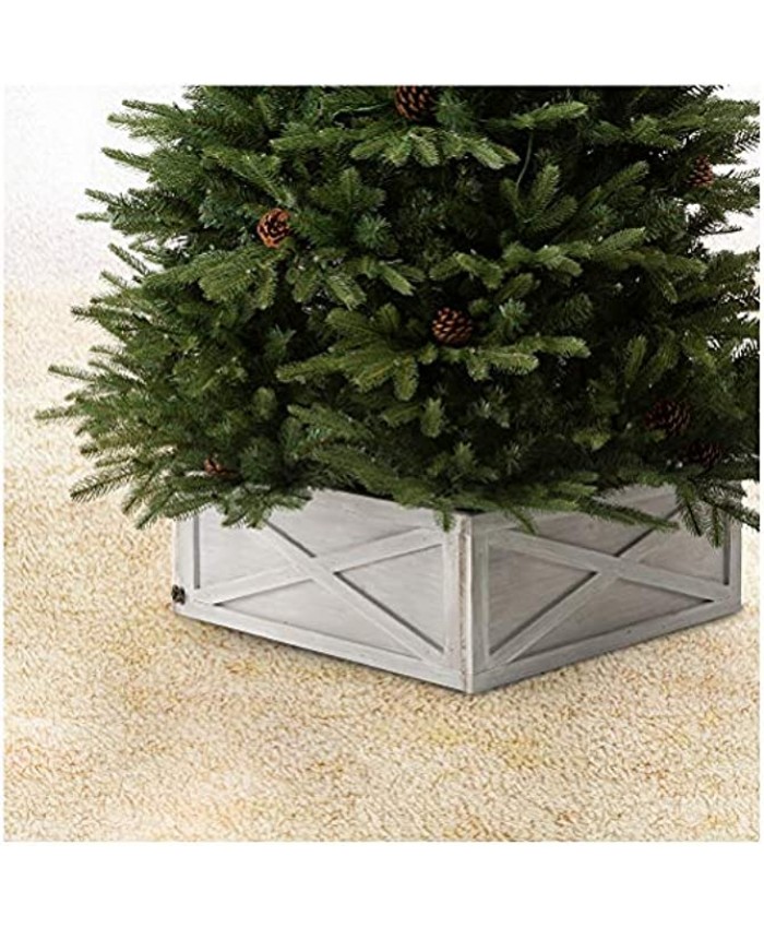 glitzhome 26" L Washed White Wooden Tree Collar Tree Stand Cover Christmas Tree Skirt Tree Box