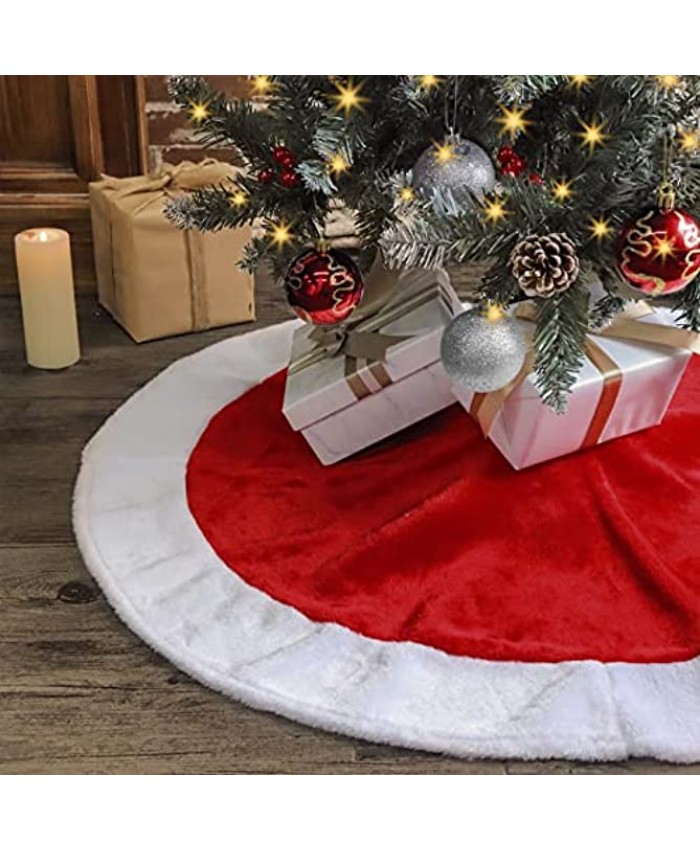 Ivenf Christmas Tree Skirt 36 inches Red Withe Plush Mercerized Velvet Small Tree Skirt Classic Xmas Tree Holiday Decorations