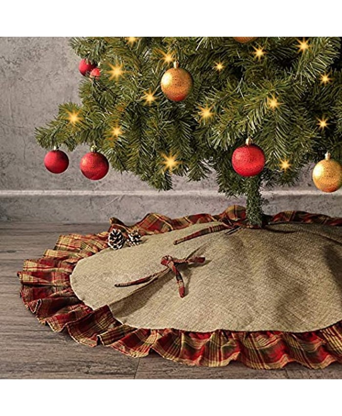 Ivenf Christmas Tree Skirt 48 inches Large Burlap with Plaid Ruffle Trim Skirt Rustic Xmas Tree Holiday Decorations