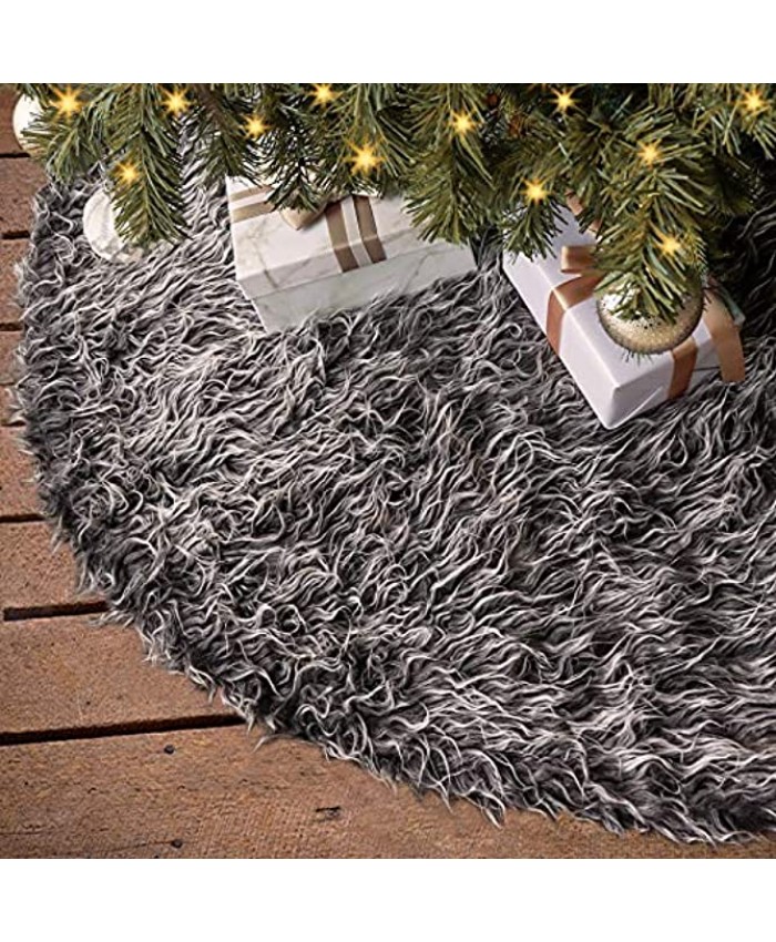 Ivenf Christmas Tree Skirt 48 inches Luxury Thick Plush Faux Fur Rustic Xmas Holiday Decoration Gray…