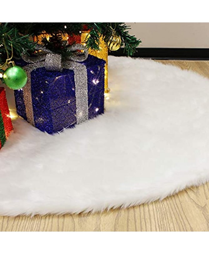 JOYIN 48” Faux Fur Christmas Tree SkirtSnowy White for Holiday Tree Decorations