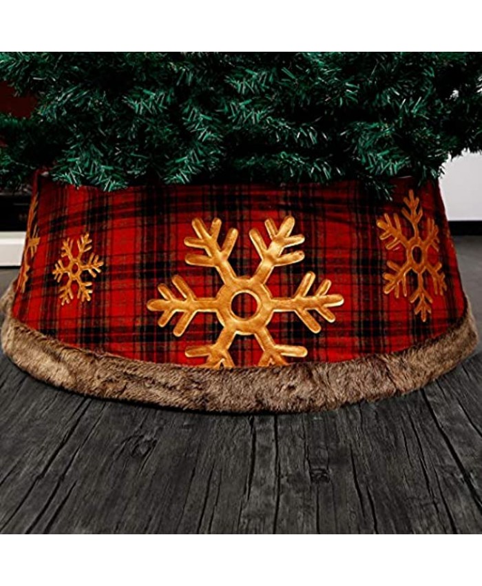 Juegoal Red Christmas Tree Collar 30 Inch Buffalo Plaid Christmas Tree Ring with Plastic and Cloth Easy Set Up Tree Skirt Tree Base Cover Decorates Your Home for The Holidays