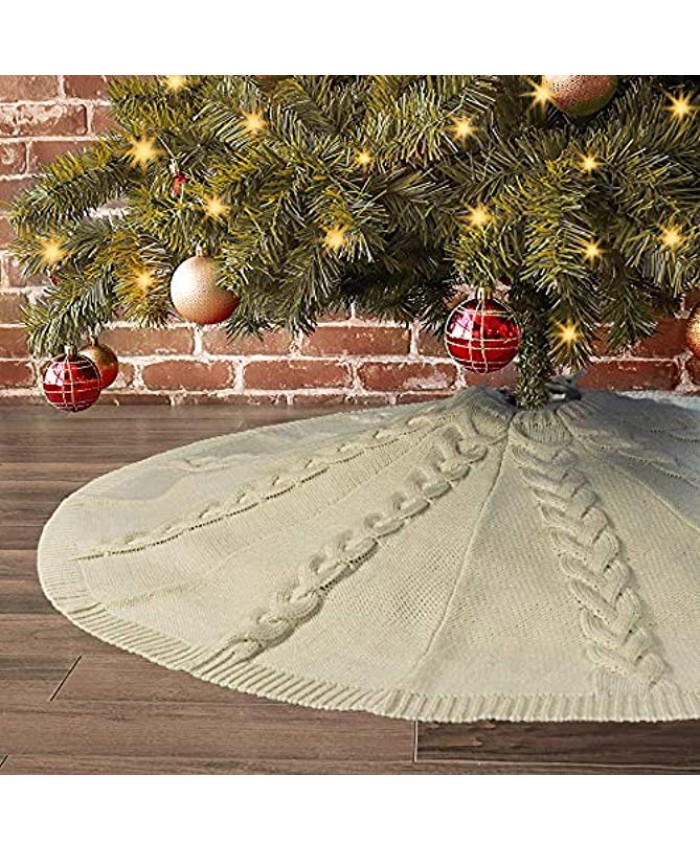 LimBridge Knitted Christmas Tree Skirt 48 Inches Multiple Cable Knitted Rustic Christmas Decorations for Xmas Holiday Decoration Cream