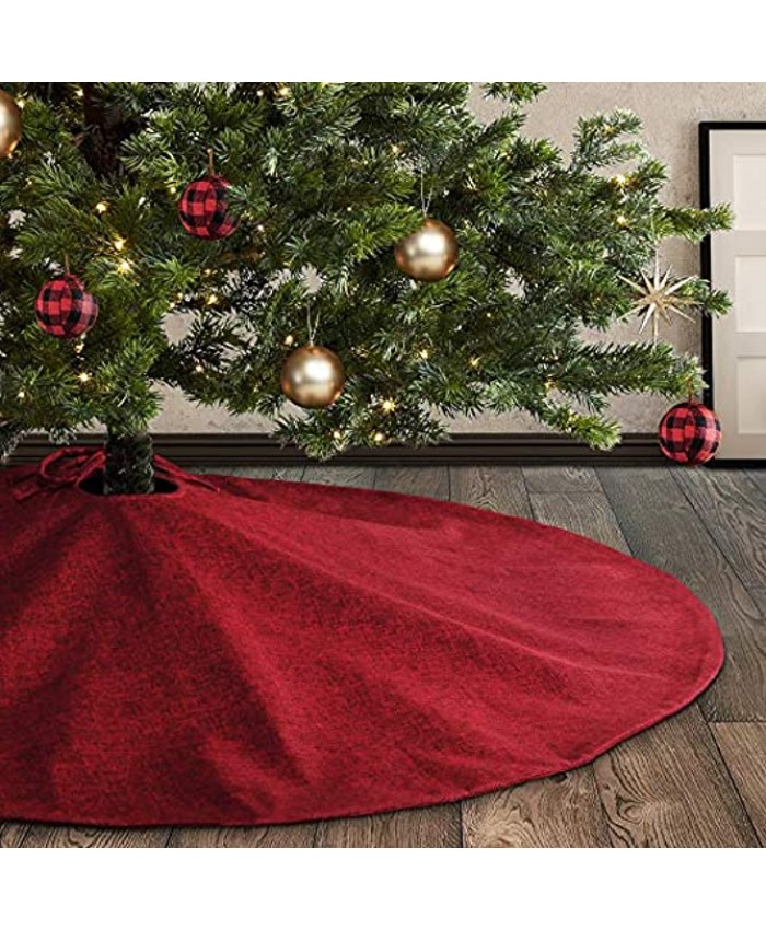 Meriwoods Plain Red Burlap Christmas Tree Skirt 48 Inch Large Tree Collar for Personalized Handprint Country Rustic Indoor Xmas Decorations