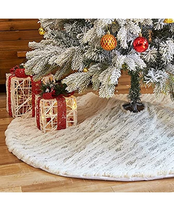MTSCE 48 inch White Christmas Tree Skirt Christmas Decorations Indoor Faux Fur Tree Skirts for Party Holiday Xmas Decorations Winter Christmas Tree Mat