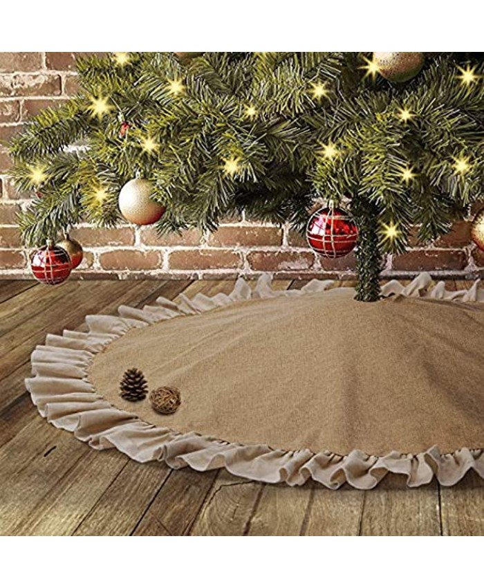 tiosggd Burlap Tree Skirt with Ruffled Edge ,48 Inches Linen Fabric ,for Fall Thanksgiving Day Farmhouse Rustic Decor ,Xmas Holiday Christmas Decoration