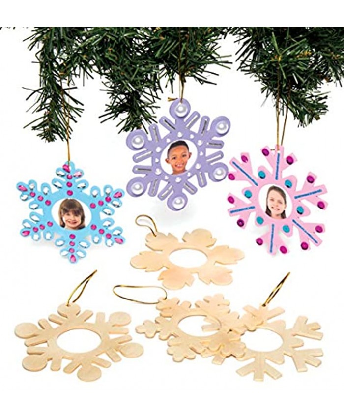 Baker Ross AC278 Wooden Snowflake Pack of 8 Personalised Christmas Decorations Homemade Christmas Crafts for Kids