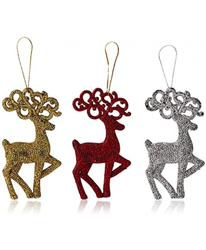 OmniReselling Pack of 3 Glittered Reindeer Silver Gold and red Unspecified