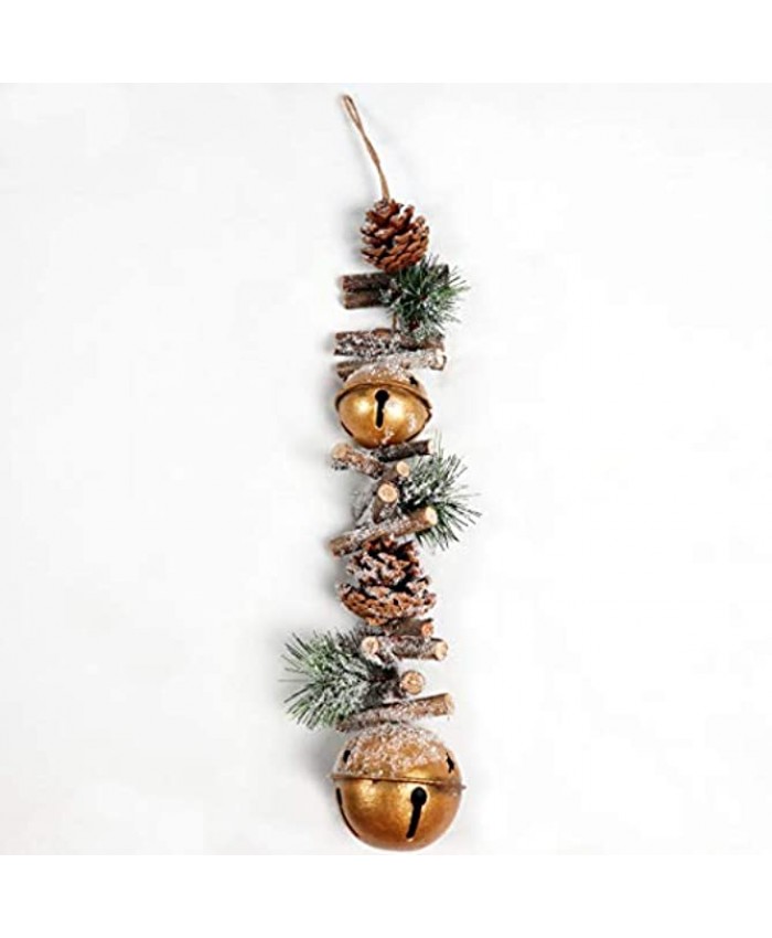SHATCHI 50cm Hanging Decorations Golden Silver Red Rustic Bells with Wooden Sticks Berries and Pinecones Christmas Home Wall Door Jingle Xmas Holiday DIY Crafts 50 cm