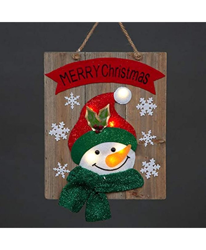 SHATCHI Christmas Holiday Home Décor Battery Operated Novelty Wooden Frame Wall Decoration with 6 Small Warm White Bulbs – Santa Head Snowman Penguin 36cm Wood 30 x 3 x 36H cm
