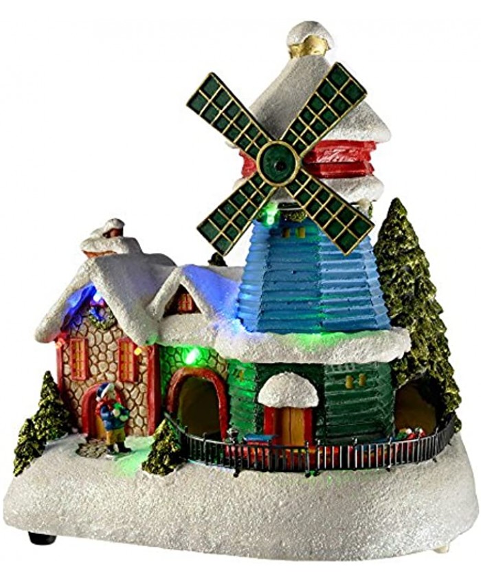 WeRChristmas Pre-Lit Led Christmas Windmill House with Rotating Train and Windmill 23 cm Multi-Colour
