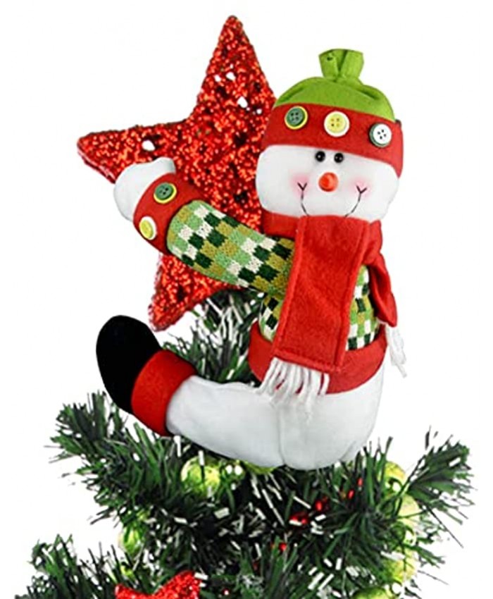 Christmas Tree Topper Snowman,Unique Holiday Xmas Decorations Funny Home Decor,Also Be Used As Curtain Tie and Hugger Wine Bottle,Red White Green