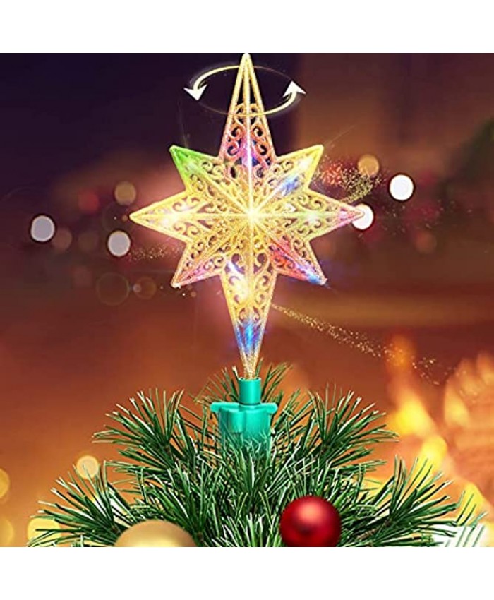 GoStock Rotating Christmas Tree Topper Light  Colorful Tree Top Star Light Hollow-Out Sparkling Glitter Star Tree Topper with LED Light for Indoor Christma Tree Home Decor Decorations