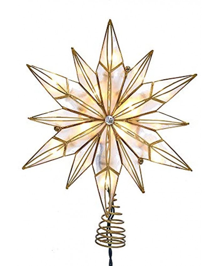 Kurt S. Adler Kurt Adler 10-Light 12-Point Capiz Star and Center Gem Treetop Gold White