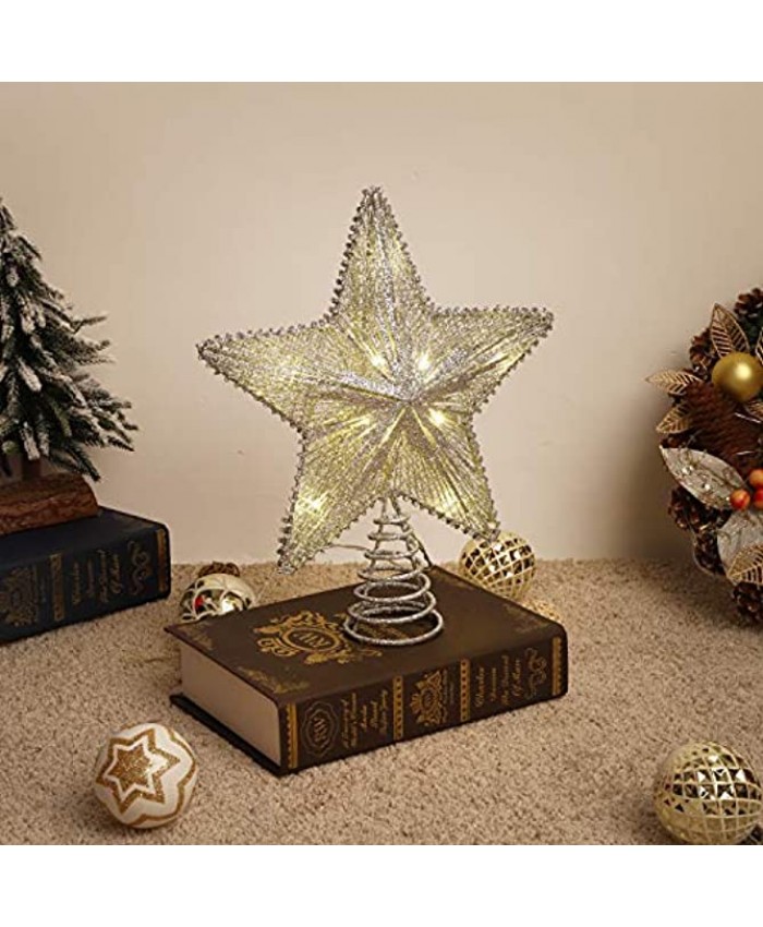 Lewondr Star Tree Topper Battery Powered Decorative Light Christmas Concepts Springy Star with LED Lights Beautiful Star Lighting Holiday Decoration Xmas Tradition Tree Ornament Home Décor Silver