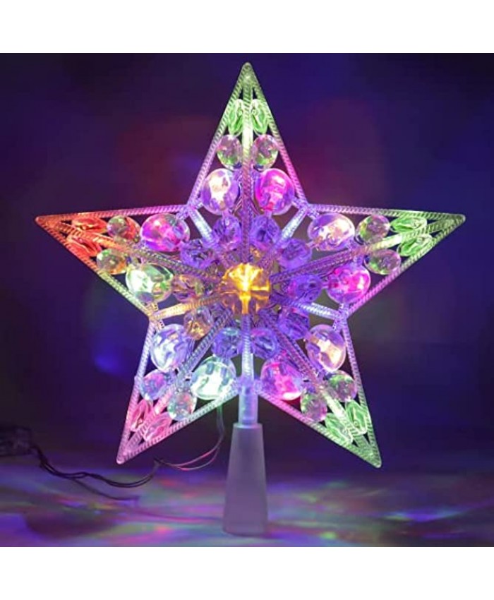 Lotus Hills Christmas Tree Topper Star 8.3" Crystal Star Tree Toppers Christmas Decorations with Colorful Lights Battery Operated Outdoor Lighted Tree Topper for Xmas Decoration Christmas Décor