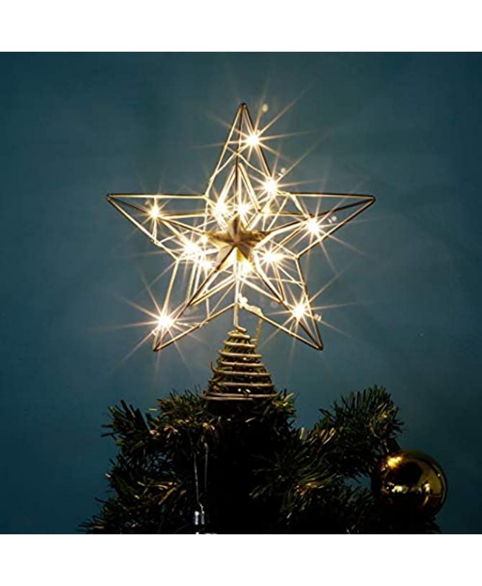 Lulu Home Christmas Tree Topper 8.5" X 7.6" Silver Christmas LED Star Tree Topper 15 LED Lighted Xmas Tree Star Topper Christmas Tree Ornament Decoration