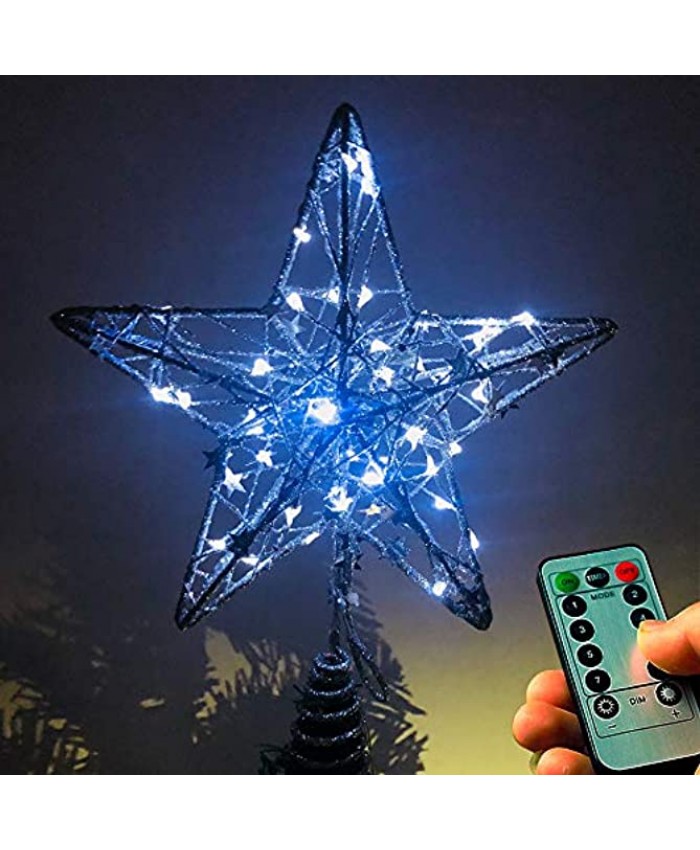 NIGHT-GRING Christmas Tree Topper Star LED Lights Star Treetop Battery Operated Christmas Decorations Xmas Décor Silver
