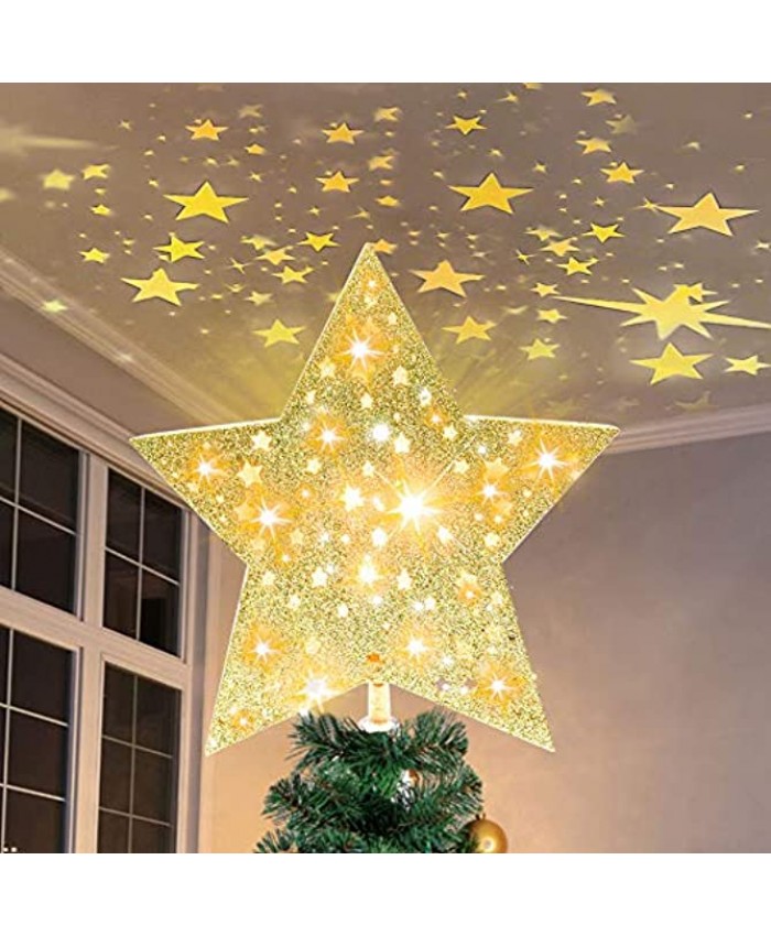 PABIPABI Christmas Tree Topper Lighted Star Projector Christmas Tree Topper Christmas Decorations 3D Hollow Sparkling Star Lighted Tree Topper for Christmas Tree Decorations