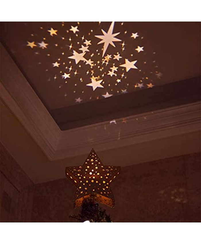 Vanthylit Golden Star Christmas Tree Topper with Built-in Rotating Warm White Star Projector for Christmas Tree Ornament