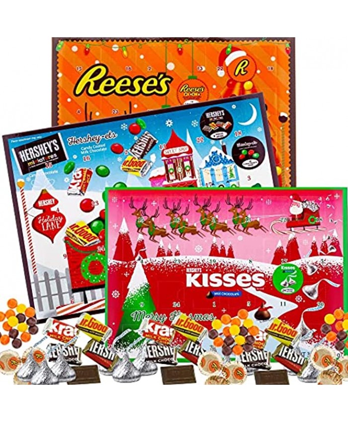 2021 Hershey Chocolate Advent Calendar Christmas Gift Set Reese's Kisses and Hershey Miniatures Set of 3
