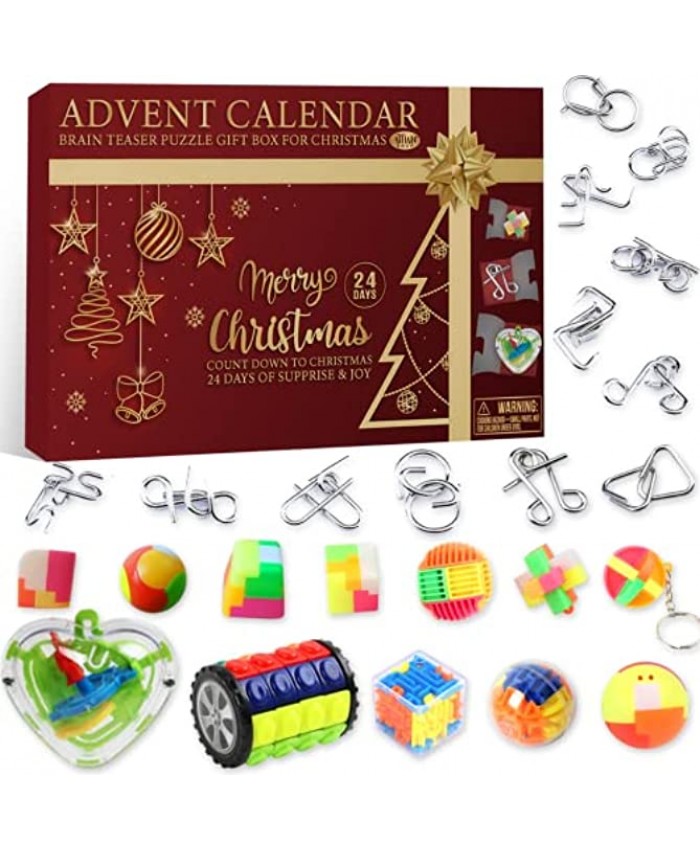 Advent Calendar 2021 Christmas Countdown Calendar 24 PCS Metal Wire Plastic Brain Teaser Puzzles Toys and Maze Christmas Party Favors Gift Box Prizes for Boys Girls Men Adults Teens Challenge