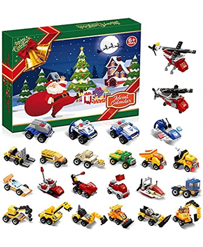 Advent Calendar 2021 for Kids 24 Days Christmas Countdown Calendar with Instruction Trucks Police and Fire Cars Building Blocks Toys Advent Calendars Best Cool Christmas Gifts for Kids Boys Teens