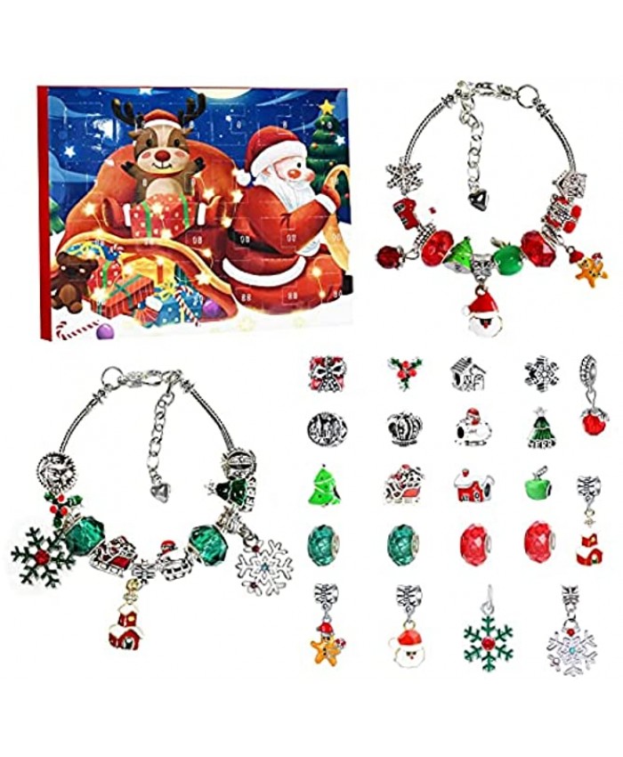 Advent Calendar for Girls Christmas Countdown Calendar 2021 DIY Charm 24 Days Xmas Countdown Calendars Jewelry Set Count Down Gift for Kids Childs Teen Adult with 22 Beads 2 Bracelets-Red