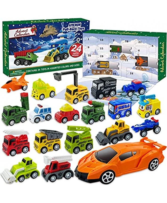 AMENON Christmas Advent Calendar 2021 for Kids with 24 Pull Back Vehicle Toy Cars 24 Days Countdown Calendar Xmas Party Favors Gifts Toys for Kids Boys Girls Toddlers Christmas Stocking Stuffers