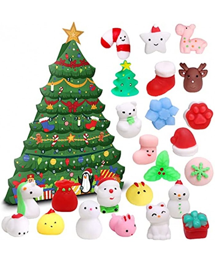Christmas Advent Calendar 2021 with Mochi Toys 24 Pcs Christmas Countdown Advent Calendar with Christmas Themed Mochi Squishy Sensory Toys for Kids Party Favor Gifts Classroom Prizes
