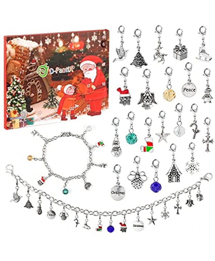 D-FantiX Girls Advent Calendar 2021，Christmas DIY Charm Bracelet Necklace Making Kit for Kids，24-Days Xmas Countdown Calendar Exquisite Jewelry Gifts