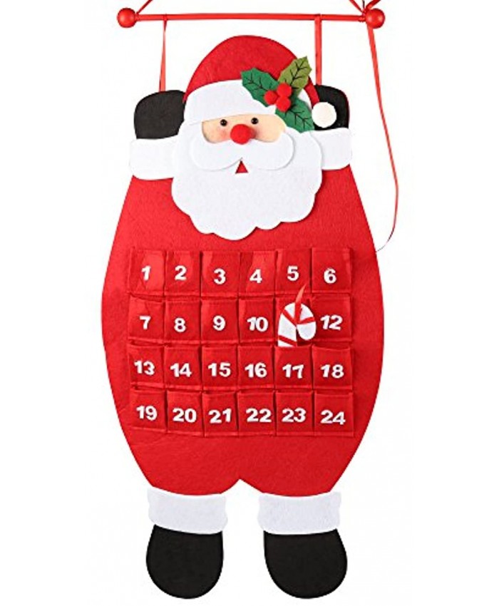 D-FantiX Santa Christmas Advent Calendar 2021 3D Felt Hanging Advent Calendar Reusable Countdown to Christmas Calendar for Kids Christmas Decorations Gifts