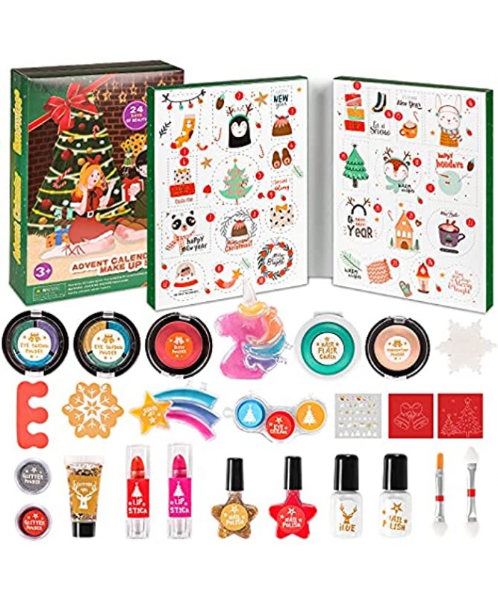 Esnowlee Kids Washable Makeup kit Advent Calendar 2021 for Girls 24 pcs Christmas Countdown Calendar Toys for Girls with Little Girls Make Up Set
